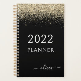 2022 Gold Black Glitter Sparkle Glam Monogram Planner