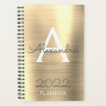 2022 Gold Metallic Monogram Elegant Planner<br><div class="desc">2022 Gold Metallic Monogram naam en Initiaal Spiral Notitieboek Planner. Dit maakt de perfecte liefhebbende 16 verjaardag,  bruiloft,  vrijgezellenfeest,  verjaardagsdag,  baby shower of vrijgezellenfeest voor iemand die van luxe glam en stijl houdt.</div>