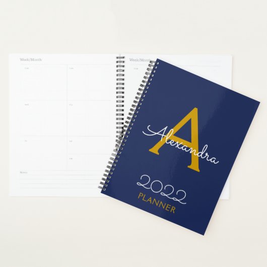 2022 Gold Navy Blue Monogram Elegant Planner (Display)