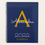 2022 Gold Navy Blue Monogram Elegant Planner<br><div class="desc">2022 Gold Navy Blue Monogram naam en Initiaal Spiral Notitieboek Planner. Dit maakt de perfecte liefhebbende 16 verjaardag,  bruiloft,  vrijgezellenfeest,  verjaardagsdag,  baby shower of vrijgezellenfeest voor iemand die van luxe glam en stijl houdt.</div>