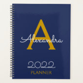 2022 Gold Navy Blue Monogram Elegant Planner (Voorkant)
