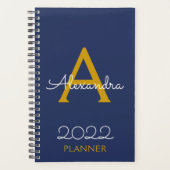 2022 Gold Navy Blue Monogram Elegant Planner (Voorkant)
