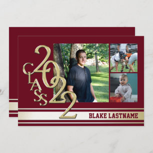 2022 Gold Varsity Stripe Afstudeerder Tri Photo Bu Kaart