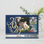 2022 Gold Varsity Stripe Afstuderen Tri Photo Blue Kaart (Staand voorkant)
