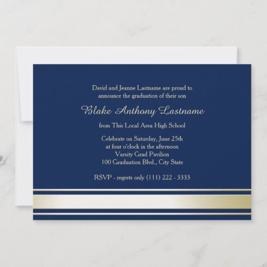 2022 Gold Varsity Stripe Afstuderen Tri Photo Blue Kaart (Achterkant)