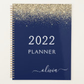 2022 Goud Navyblauw Glitter Glam Monogram Planner (Voorkant)