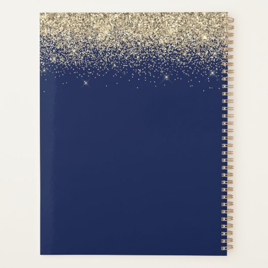 2022 Goud Navyblauw Glitter Glam Monogram Planner (Achterkant)