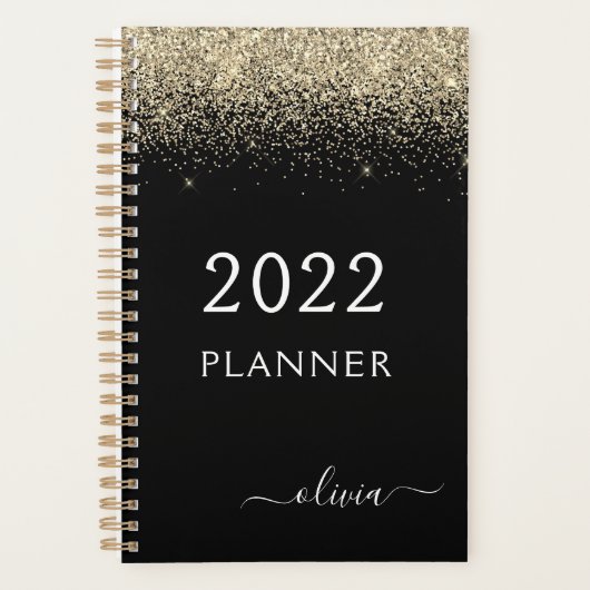 2022 Goud Zwart Glitter Glam Monogram Planner (Voorkant)