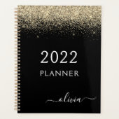 2022 Goud Zwart Glitter Glam Monogram Planner (Voorkant)