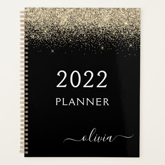 2022 Goud Zwart Glitter Glam Monogram Planner (Voorkant)