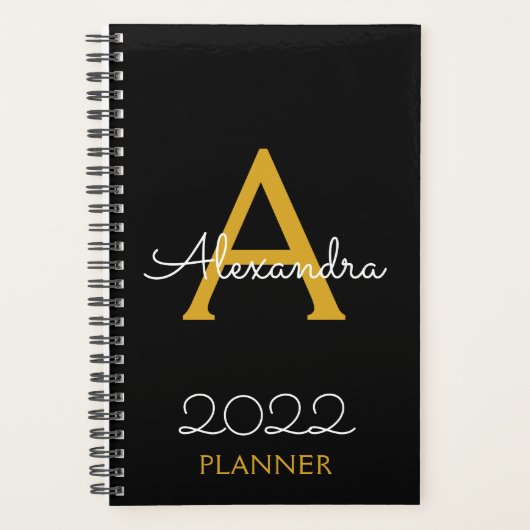 2022 Goud Zwart Monogram Uitgevoerd Planner (Voorkant)