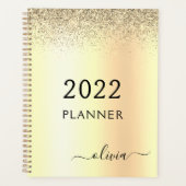 2022 Gouden Glitter Metaal Monogram Glam Naam Planner (Voorkant)