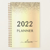 2022 Gouden Glitter Metaal Monogram Glam Naam Planner (Voorkant)