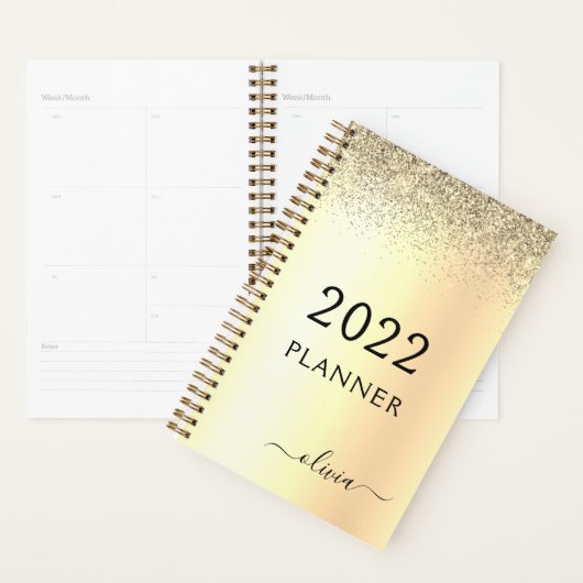 2022 Gouden Glitter Metaal Monogram Glam Naam Planner (Display)