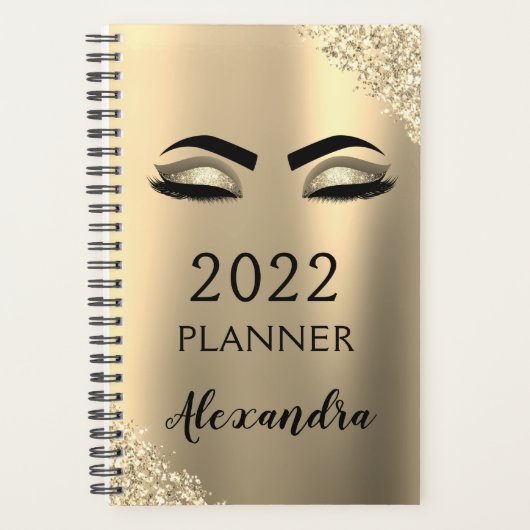 2022 Gouden Glitter Oogwimpers Monogram Planner (Voorkant)