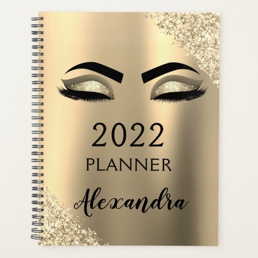 2022 Gouden Glitter Wimpers Monogram Planner (Voorkant)