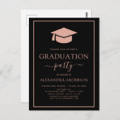 2022 Graduation Party Blush Pink Black Elegant Inv Briefkaart (Voorkant / Achterkant)