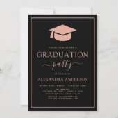 2022 Graduation Party Blush Pink Black Elegant Inv Kaart (Voorkant)
