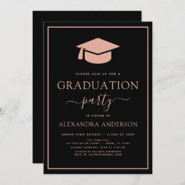 2022 Graduation Party Blush Pink Black Elegant Inv Kaart