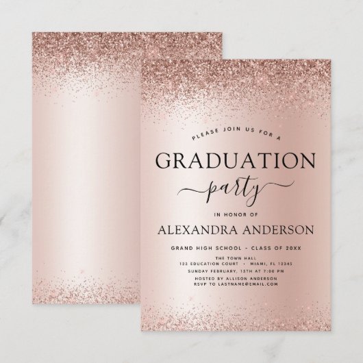 2022 Graduation Party Glitter Roos Gold Blush Pink Kaart (Voorkant / Achterkant)