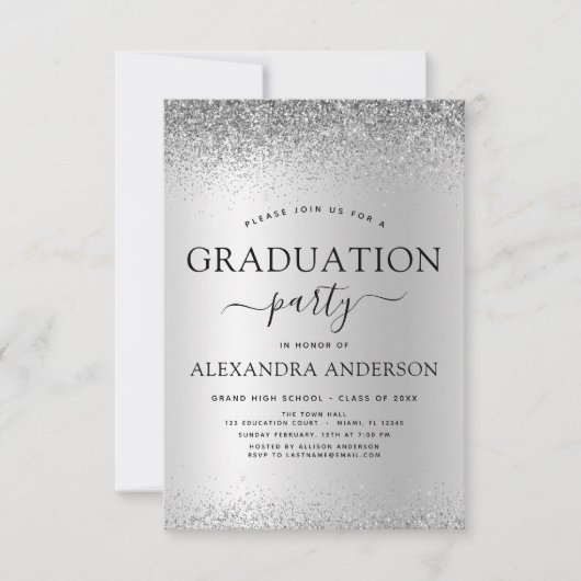 2022 Graduation Party Glitter Silver Black Kaart (Voorkant)