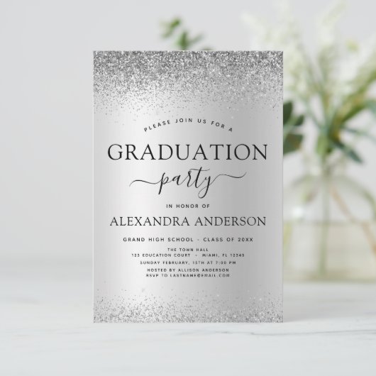 2022 Graduation Party Glitter Silver Black Kaart (Staand voorkant)