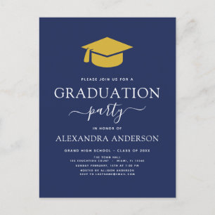 2022 Graduation Party Navy Blue Gold Elegant Invit Briefkaart