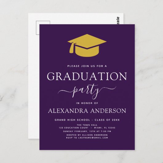 2022 Graduation Party Paars Gold Modern Elegant I Briefkaart (Voorkant / Achterkant)