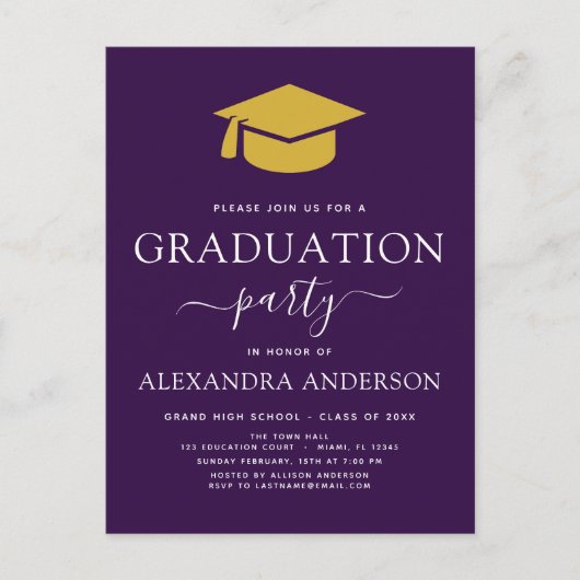2022 Graduation Party Paars Gold Modern Elegant I Briefkaart (Voorkant)
