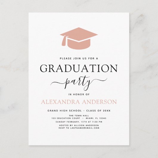 2022 Graduation Party Pink Elegant Black White Inv Briefkaart (Voorkant)