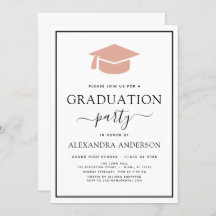 2022 Graduation Party Pink Elegant Black White Inv