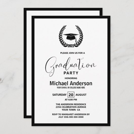 2022 Graduation Party (Wreath en Mortarboard) Kaart (Voorkant / Achterkant)