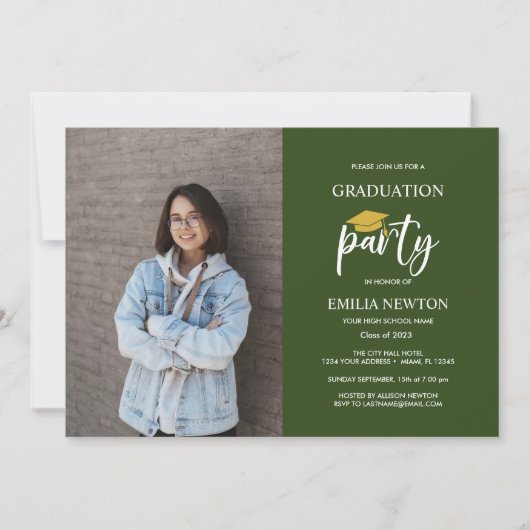 2022 Green Gold Photo Graduation Party Kaart (Voorkant)