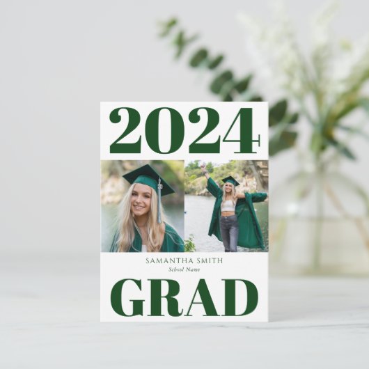 2022 Groen Modern Eenvoudig Typografie 2 Foto Grad Aankondigingskaart (Staand voorkant)