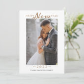 2022 Happy New Year Gold Swirl Pattern    PhotoHo Feestdagenkaart (Staand voorkant)