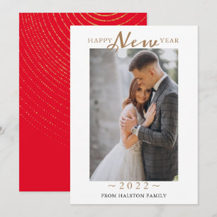 2022 Happy New Year Gold Swirl Pattern PhotoHo Feestdagenkaart
