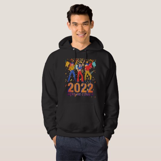 2022 HIER KOMEN WE grappige nieuwe jaren, een cade Hoodie (Voorkant volledig)