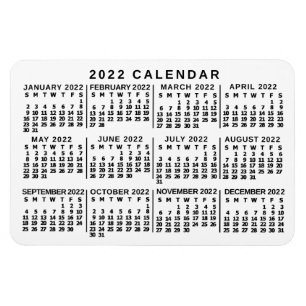 2022 Jaar Maandelijkse Kalender Klassieke Wit en Z Magneet