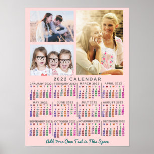 2022 Jaar Maandelijkse Kalender Kleurrijk Aangepas Poster