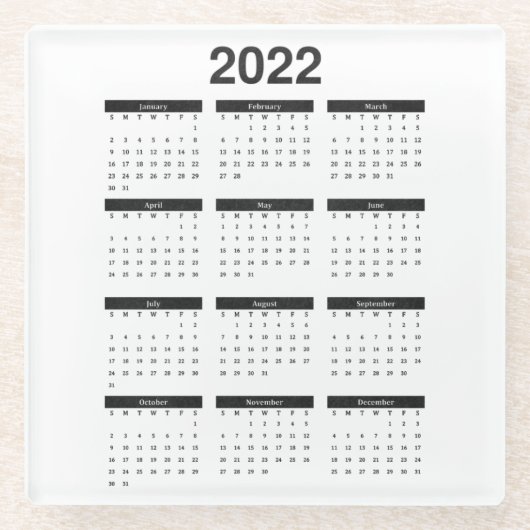 2022 Jaar Maandelijkse kalender Onderzetter (Voorkant)
