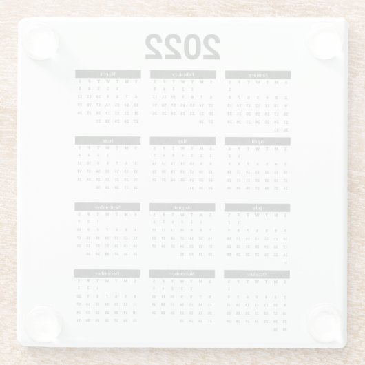 2022 Jaar Maandelijkse kalender Onderzetter Glazen Onderzetter (Achterkant)