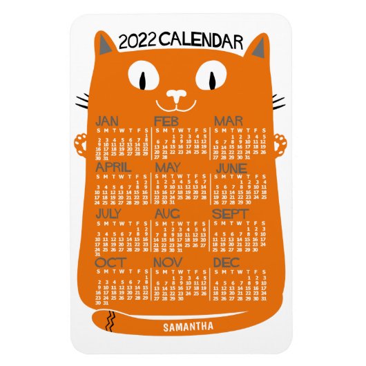 2022 Jaar Maandelijkse kalender Oranje Kat uit de  Magneet (Verticaal)