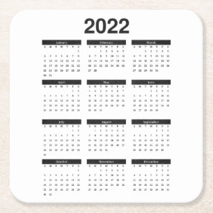 2022 Jaar Maandelijkse kalender Square Paper Onder Kartonnen Onderzetters
