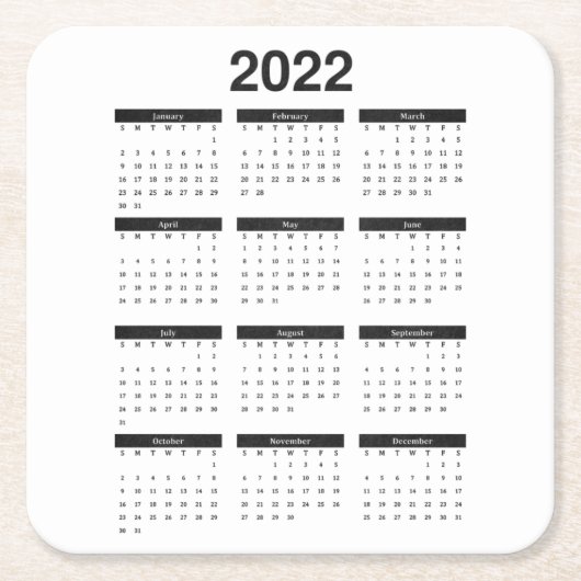 2022 Jaar Maandelijkse kalender Square Paper Onder Kartonnen Onderzetters (Voorkant)