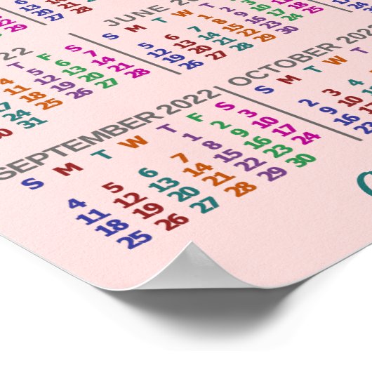 2022 Jaar Maandkalender Kleurrijk Aangepast 3 Foto Poster (Hoek)