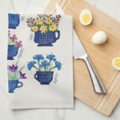 2022 jaar Tea Towel Flowers in Tea Cups Tea Lovers Theedoek (Quarter Fold)