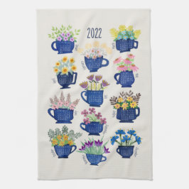 2022 jaar Tea Towel Flowers in Tea Cups Tea Lovers Theedoek