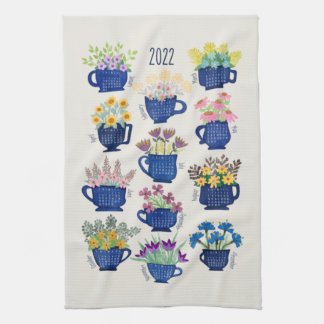2022 jaar Tea Towel Flowers in Tea Cups Tea Lovers Theedoek
