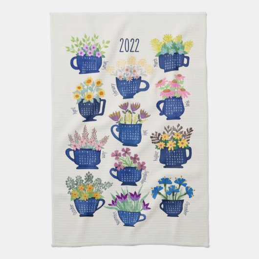 2022 jaar Tea Towel Flowers in Tea Cups Tea Lovers Theedoek (Verticaal)