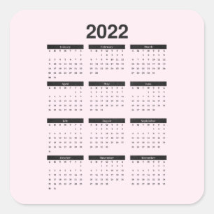 2022 Jaarlijkse kalender op Bleke roze pleister Vierkante Sticker